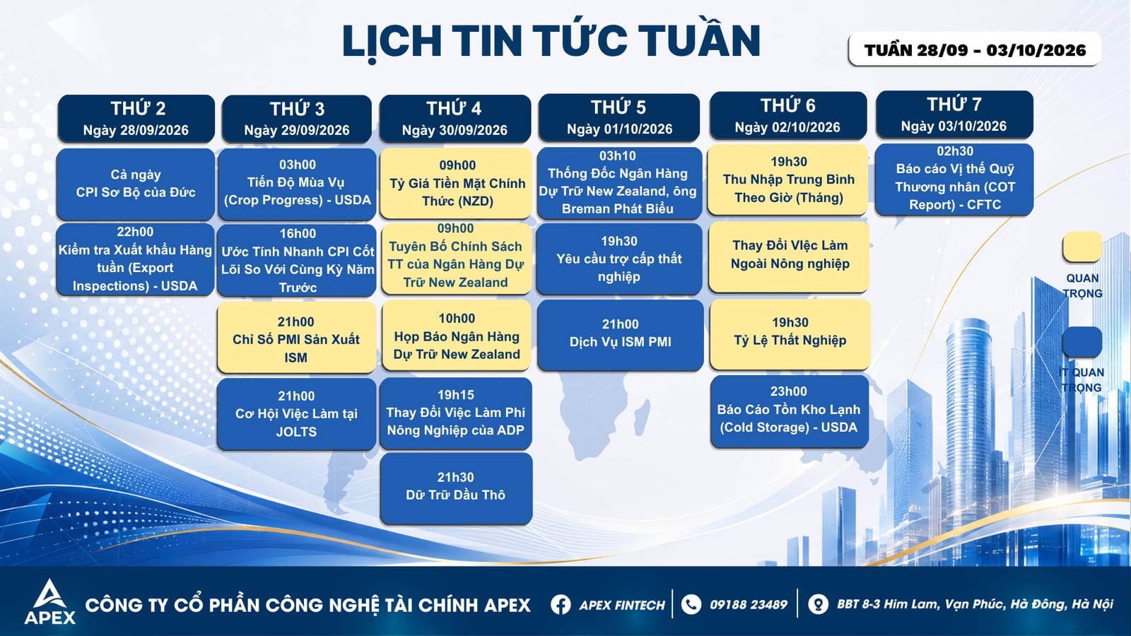 LỊCH TIN TỨC TUẦN CUỐI THÁNG 9 - ĐẦU THÁNG 10